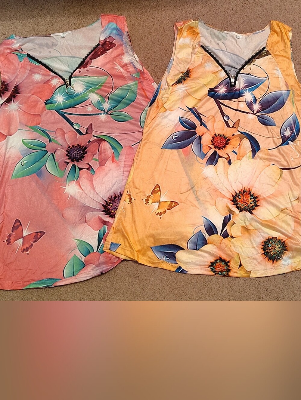 Floral Sleeveless Tunic Top - Pink and Yellow Prints